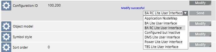 CDATA[
<Settings GroupingMode="1" LineGroups="True" ThumbnailItemsTextPosition="Bottom" ShowThumbnailItemsBorder="False" ConfigurationId="100200" DefaultZoom=
- The entire library was customized at a lower level.
- Select Project > System Settings > Libraries > L4 project > Global > Lite UI Settings > Node Map Settings.
- Select the Library Configurator tab.
- Click New object
and select New NodeMap Settings.
a. In the New object dialog box, enter a name and description.
b. Click OK.
- In the Operation tab, select the Configuration ID property.
a. Click Modify.
b. In the drop-down-list, select the customized ID BA RC Lite User Interface.![