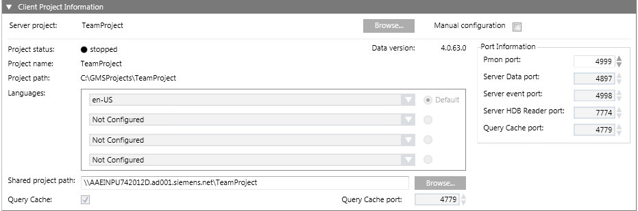 Client Project Information Expander in Automatic Configuration Mode